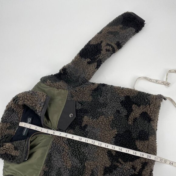Veronica Beard Jeans Kylan Green Camo Sherpa Jacket Pullover Faux Fur Womens XS - Picture 7 of 10